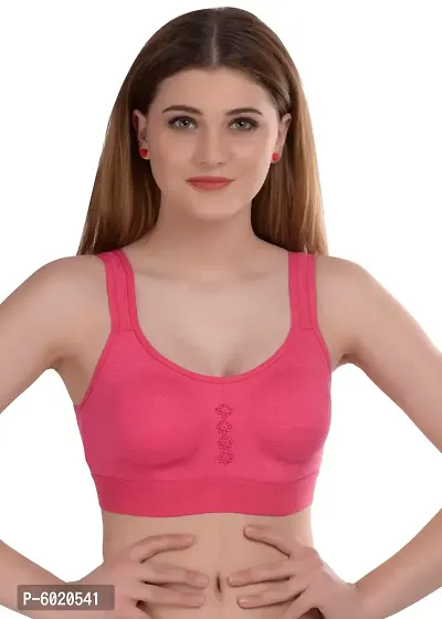 Women Cotton Padded Non-Wired Bra (Pack Of 1) (Color : Pink)-thumb0