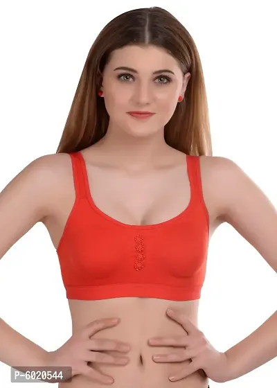 Women Cotton Padded Non-Wired Bra (Pack Of 1) (Color : Red)-thumb0