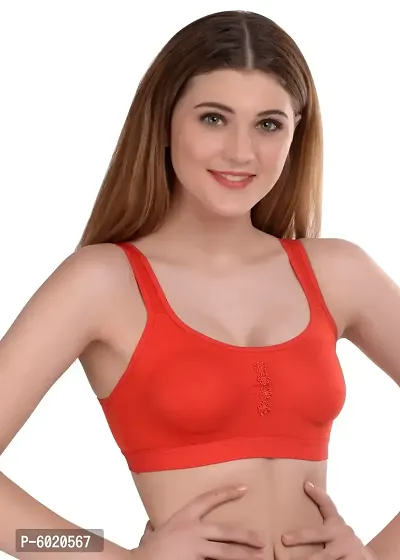 Women Cotton Non Padded Non-Wired Bra (Pack Of 2) (Color : Red, White)-thumb2