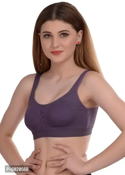 Women Cotton Non Padded Non-Wired Bra (Pack Of 2) (Color : Purple, White)-thumb3