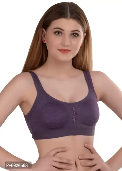 Women Cotton Non Padded Non-Wired Bra (Pack Of 2) (Color : Purple, White)-thumb2