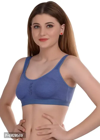 Women Cotton Non Padded Non-Wired Bra (Pack Of 2) (Color : Blue, White)-thumb3