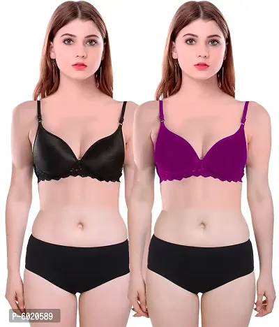 Women Cotton Non Padded Non-Wired Bra (Pack Of 2) (Color : Black, Red)-thumb0