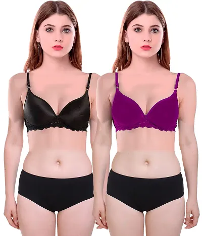 Women Non Padded Non-Wired Bra (Pack Of 2) (Color : Black, Red)