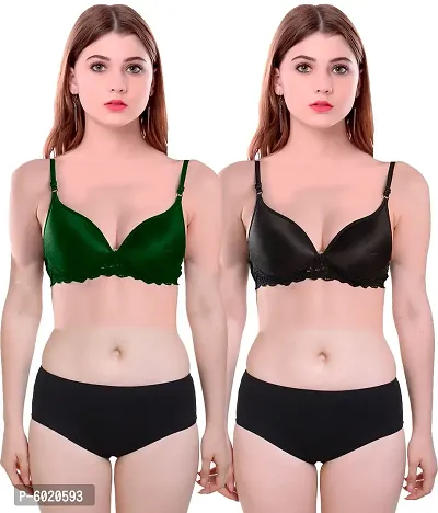 Women Cotton Non Padded Non-Wired Bra (Pack Of 2) (Color : Black, Green)-thumb0