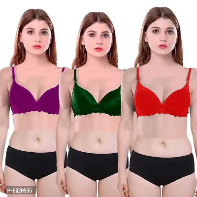 Women Cotton Non Padded Non-Wired Bra (Pack Of 3) (Color : Purple,Green,Red)-thumb0