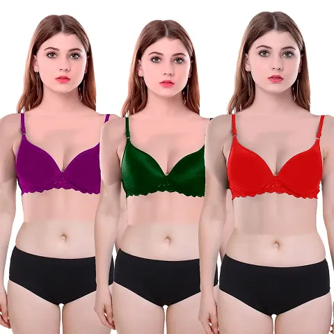 Women Non Padded Non-Wired Bra (Pack Of 3) (Color : Purple,Green,Red)