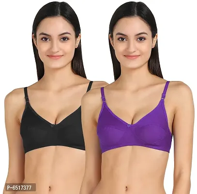 Elegant Cotton Self Design Non Padded Bras For Women- Pack Of 2-thumb0