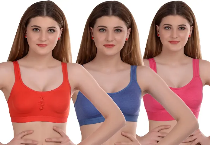 Women Non Padded Non-Wired Bra (Pack Of 3) (Color : Red,Blue,Grey)