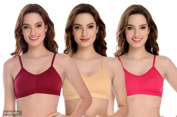 Elegant Cotton Self Design Non Padded Bras For Women- Pack Of 3-thumb0