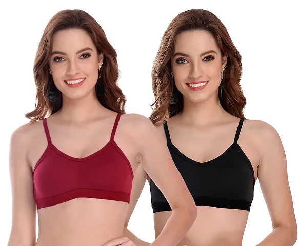 Solid Cotton Bra For Women And Girls - Pack Of 2