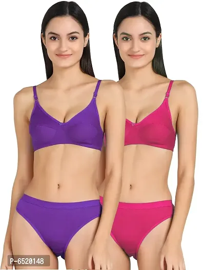 Buy Stylish Cotton Self Pattern Lingerie Set For Women- Pack Of 2