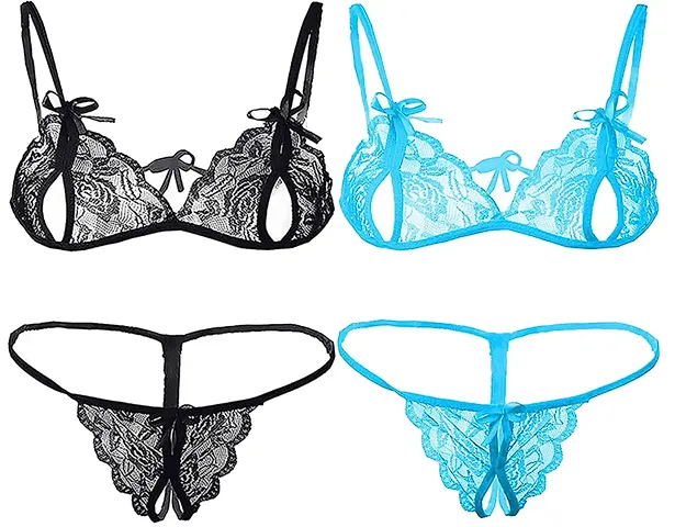 Lace Work Lingerie Set/Bra Panty Set For Women - Set Of 2