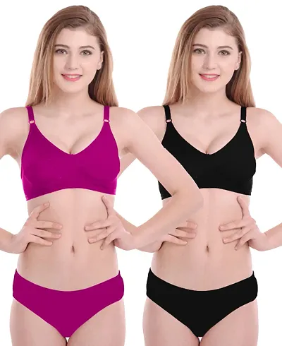 Buy Fihana Stylish Solid Women Lingerie Set for Every Purpose, Combo of  Three Bra Panty Set, Girls Non-Padded Bra and Panty, Cotton Lingerie Set  for Daily use. Online In India At Discounted