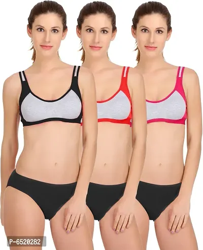 Stylish Cotton Self Pattern Lingerie Set For Women- Pack Of 3-thumb0