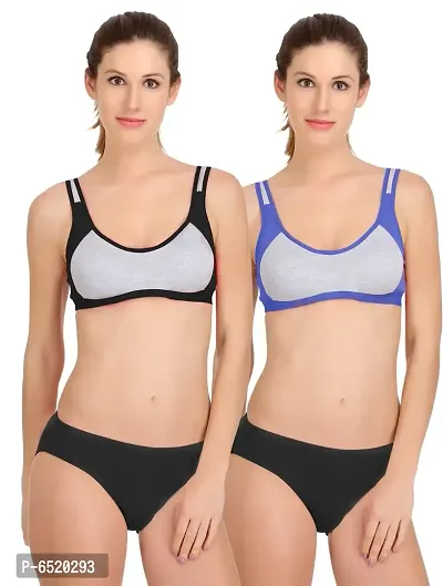 Stylish Cotton Self Pattern Lingerie Set For Women- Pack Of 2