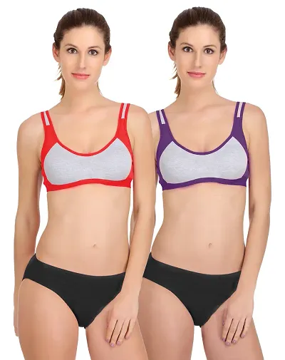 Pack Of 2 Solid Cotton Lingerie Set For Women