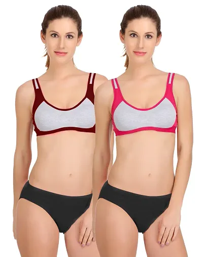 Pack Of 2 Solid Cotton Lingerie Set For Women