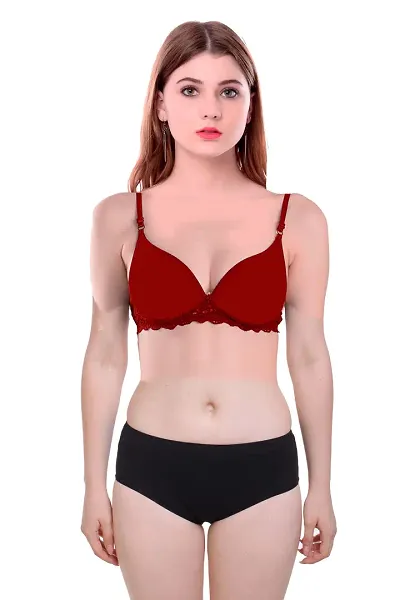 Buy Priyank for You Women Padded 3/4th Coverage Everyday Bra Red Cotton  Blend Non Wired Size: 36A Online In India At Discounted Prices