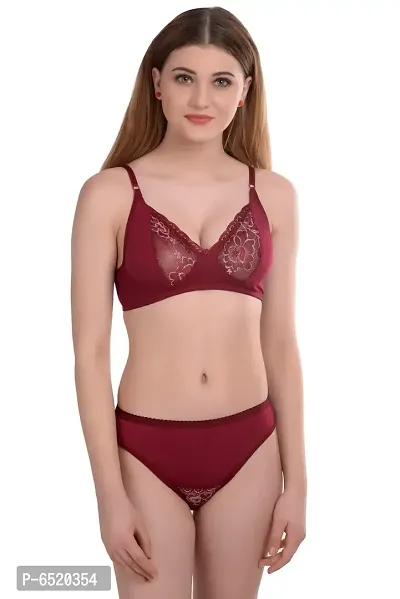 Stylish Cotton Self Pattern Lingerie Set For Women-thumb0