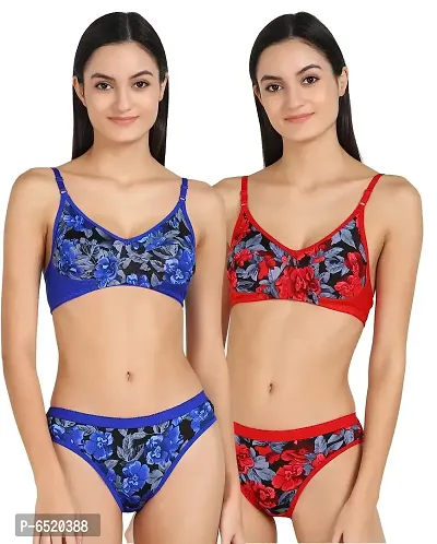 Stylish Cotton Self Pattern Lingerie Set For Women- Pack Of 2