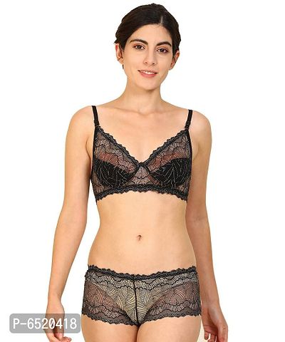 Stylish Cotton Self Pattern Lingerie Set For Women-thumb0