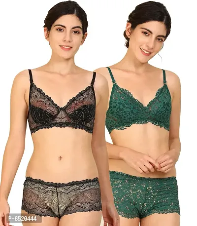 Stylish Cotton Self Pattern Lingerie Set For Women- Pack Of 2