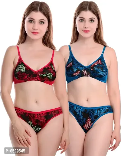 Stylish Cotton Self Pattern Lingerie Set For Women- Pack Of 2