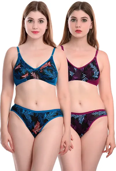 Printed Lingerie Set For Women - Set Of 2