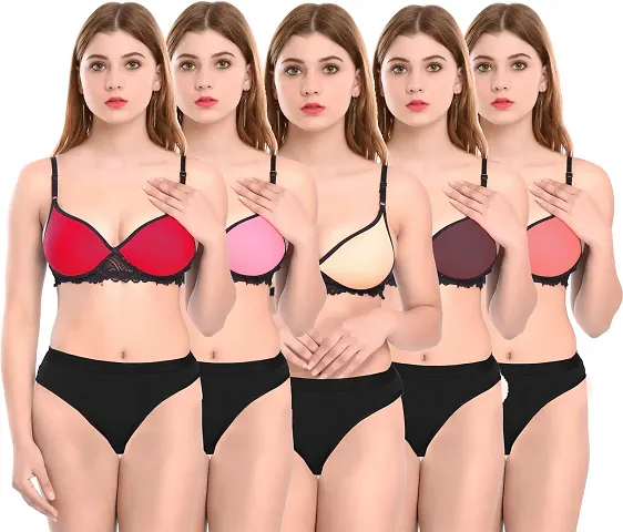 Women Bra Panty Set for Lingerie Set Pack of 5 Color : Pink,Blue,Gold,Maroon,Orange