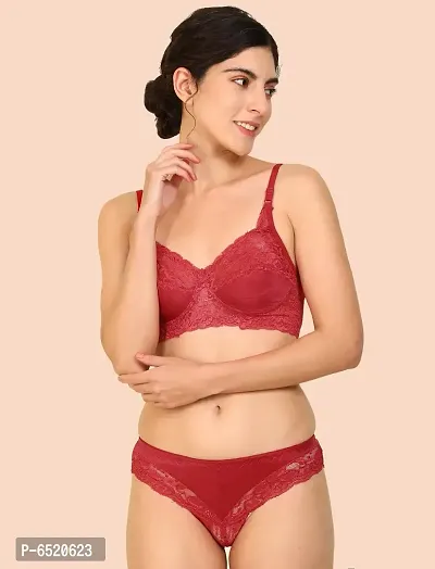 Stylish Cotton Self Pattern Lingerie Set For Women-thumb0