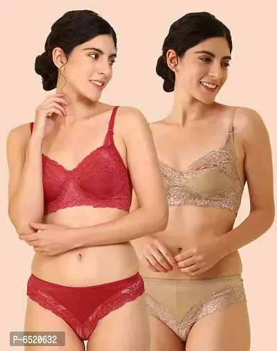 Stylish Cotton Self Pattern Lingerie Set For Women- Pack Of 2-thumb0