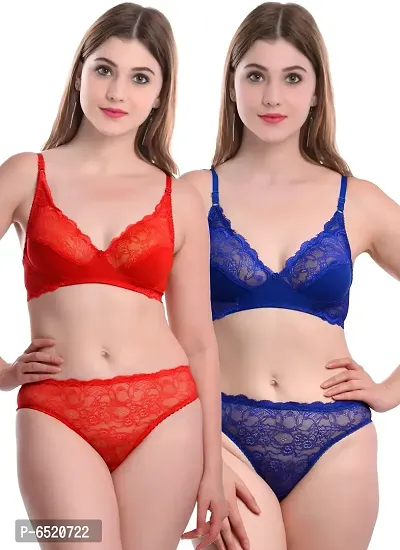 Stylish Cotton Self Pattern Lingerie Set For Women- Pack Of 2