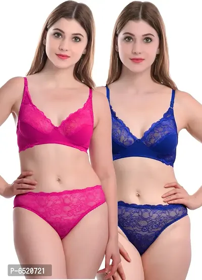 Stylish Cotton Self Pattern Lingerie Set For Women- Pack Of 2