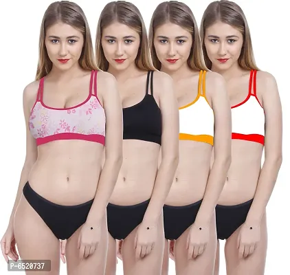 Stylish Cotton Self Pattern Lingerie Set For Women- Pack Of 4