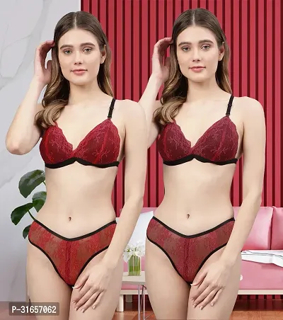 Beach Curve-Women Red,Maroon Net Bra Panty Set|Lingerie Set|Honeymoon Night Dress Wedding|Valentine Beautiful Gift for Girl|Bra Panty Set for Women with Sexy|Bra Panty Set for Women