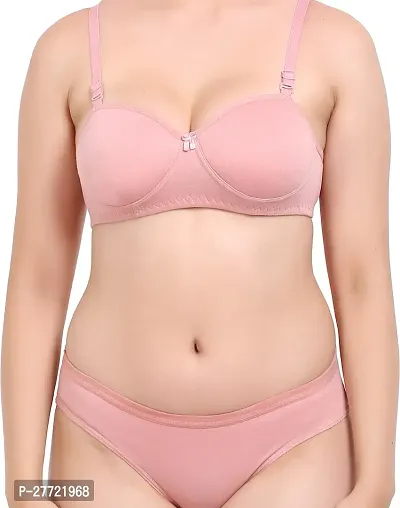 Women Cotton Bra Panty Set for Lingerie Set Pack of 1  Color : Pink-thumb5