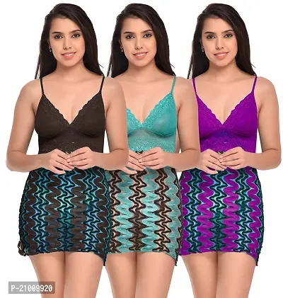 Stylish Fancy Designer Net Baby Doll Night Dress For Women Pack Of 3