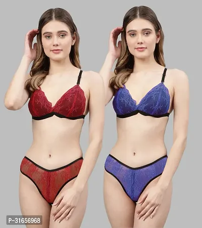 Beach Curve-Women Red,Blue Net Bra Panty Set|Lingerie Set|Honeymoon Night Dress Wedding|Valentine Beautiful Gift for Girl|Bra Panty Set for Women with Sexy|Bra Panty Set for Women