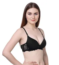 Arousy Women Padded Lace Cotton Non Wired Full Coverage T-Shirt Bra|Shaper Bra|Push up Teenage Bra|Regular Use Bra|Comfortable Bra|Free Bra Hook Extender| (Pack of 1) (Color : Black) (Size : 34)-thumb2