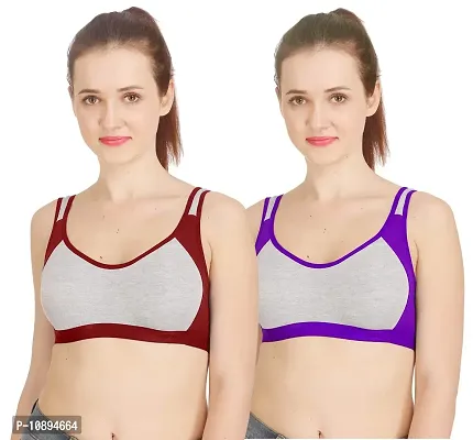 Arousy Women?s Cotton Sports Bra|Gym Bra|Yoga Bra|Running Bra|Teenage Bra|Sports Bra Combo (Pack of 2) (Color : Maroon,Purple) (Size : 32)