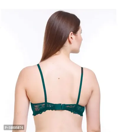 Arousy Women Padded Lace Cotton Non Wired Full Coverage T-Shirt Bra|Shaper Bra|Push up Teenage Bra|Regular Use Bra|Comfortable Bra|Free Bra Hook Extender| (Pack of 1) (Color : Green) (Size : 38)-thumb2