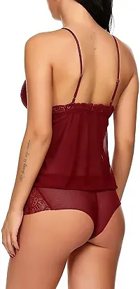 Stylish Maroon Net Bridal Baby Doll With Panty For Women-thumb2