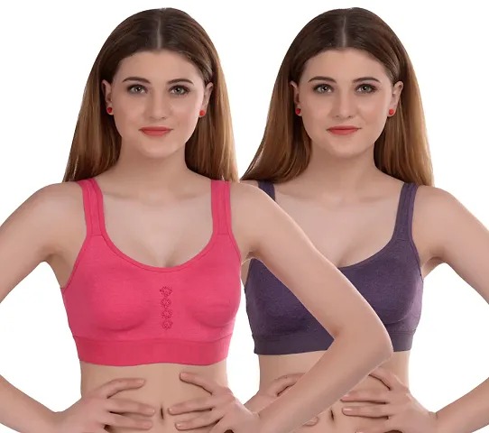 Women Non Padded Non-Wired Bra (Pack Of 2) (Color : Pink, Red)