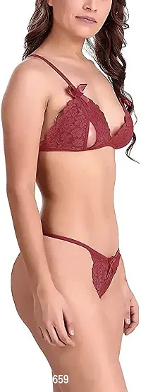 Beach Curve-Women's Net Bikni Bra Panty Set for Women Lingerie Set Sexy Honeymoon Undergarments (Color : Maroon)(Pack of 1)(Size :36) Model No : SK01-thumb3