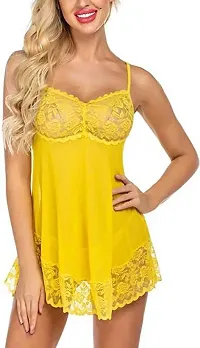 Women Net Lace Self-Design Baby Doll Set ( Pack of 1 ) ( Color : Yellow )-thumb2