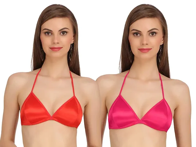 Buy Arousy Girl's Seamed Transparent Back Bra Wirefree Bra Non Padded  Medium Coverage Bra for Women Satin Sexy Bra Beach Wear & Swim Wear Bra  Pack of 2 at