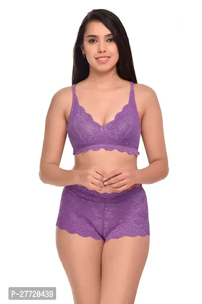 Women Net Bra Panty Set for Lingerie Set Pack of 2  Color : Blue,Purple-thumb5