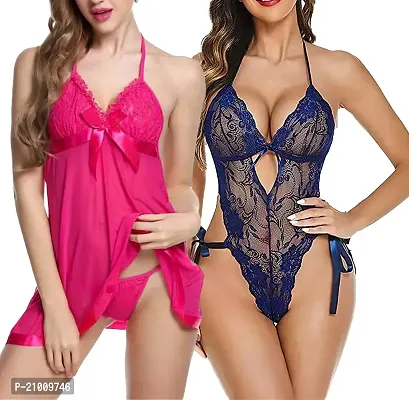 Stylish Fancy Designer Net Baby Doll Night Dress For Women Pack Of 2-thumb0