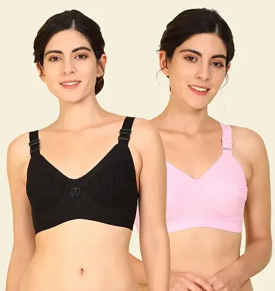 Fashion Comfortz Women's Non Wired Full Coverage T-Shirt Comfortable Bra (Black, Pink)